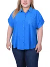 Ny Collection Plus Size Short Extended Sleeve Blouse In Blue