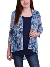 Ny Collection Plus Size Chiffon Poncho Top With Ring In Blue