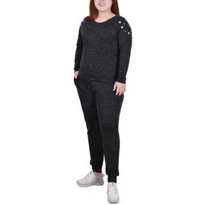 Ny Collection Plus Womens Gromet Scoop Neck Pullover Top In Black