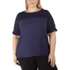 Ny Collection Plus Womens Illusion Short Sleeve Blouse In Blue