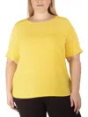 NY COLLECTION PLUS WOMENS ILLUSION SHORT SLEEVE BLOUSE