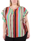 Ny Collection Plus Size Lace-up Flutter-sleeve Top In Multi