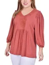 Ny Collection Plus Womens Polyester V-neck Pullover Top In Pink