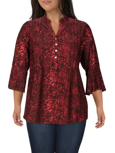 Ny Collection Plus Womens Pintuck Button Front Blouse In Multi