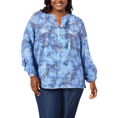 NY COLLECTION PLUS WOMENS PRINTED KNIT BLOUSE