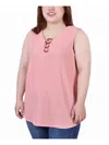 Ny Collection Plus Womens Ribbed O Ring Pullover Top In Multi