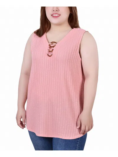 Ny Collection Plus Womens Ribbed O Ring Pullover Top In Multi
