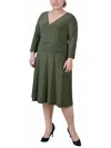 Ny Collection Plus Size Ruched A-line Dress In Green