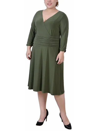 Ny Collection Plus Womens Ruched A-line Cocktail Dress In Green