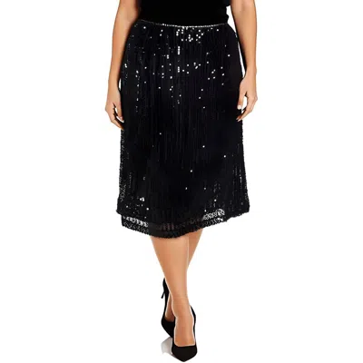 Ny Collection Plus Womens Sequined Polyester Midi Skirt In Black