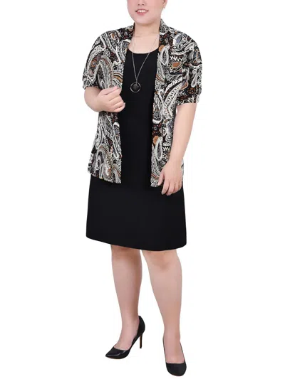Ny Collection Petite Size Two Piece Dress Set In Brown Paisley