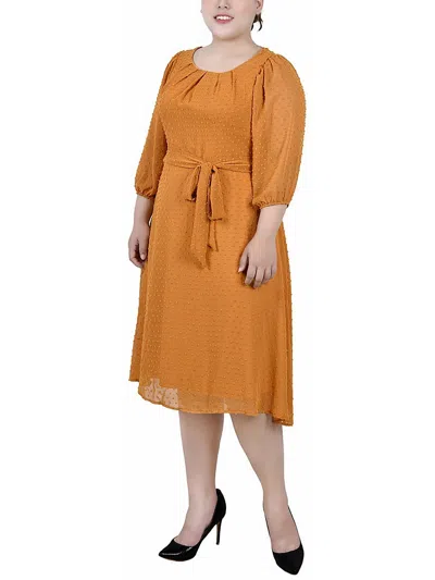 Ny Collection Plus Womens Summer Knee-length Shift Dress In Inca Gold-tone