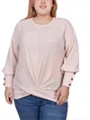 Ny Collection Plus Size Long Sleeve Textured Knit Top In Multi