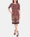 Ny Collection Printed Draped Shift Dress In Coral Diamondarch
