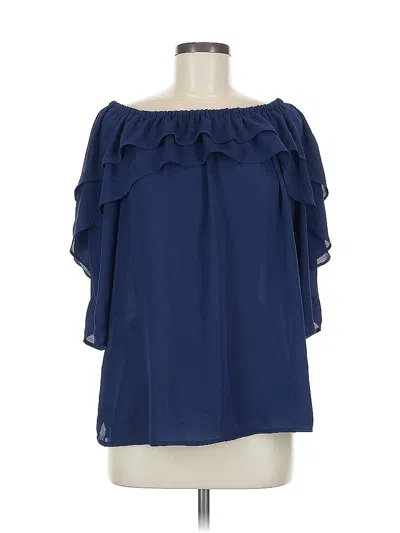 Pre-owned Ny Collection Short Sleeve Blouse In Blue