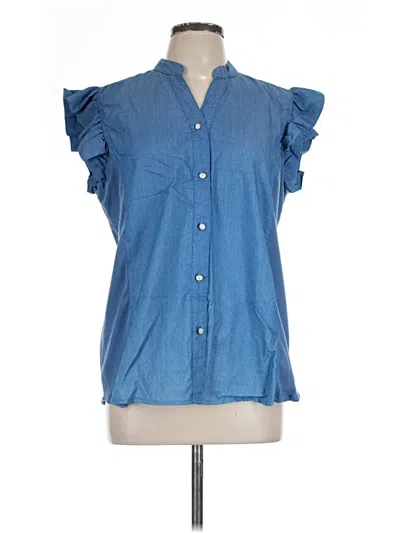 Pre-owned Ny Collection Short Sleeve Blouse In Blue