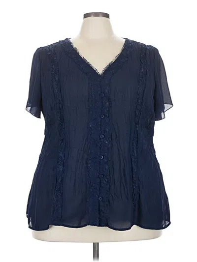 Pre-owned Ny Collection Short Sleeve Blouse In Blue