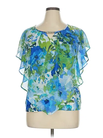 Pre-owned Ny Collection Short Sleeve Blouse In Blue
