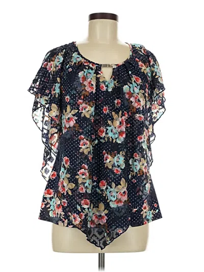 Pre-owned Ny Collection Short Sleeve Blouse In Blue