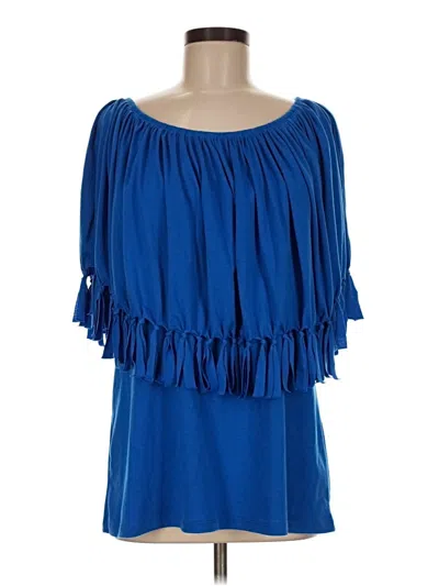 Pre-owned Ny Collection Short Sleeve Blouse In Blue