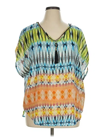 Pre-owned Ny Collection Short Sleeve Blouse In Blue