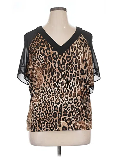 Pre-owned Ny Collection Short Sleeve Blouse In Brown