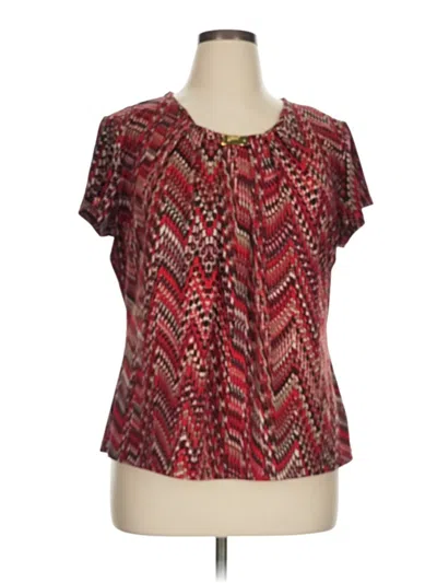 Pre-owned Ny Collection Short Sleeve Blouse In Burgundy