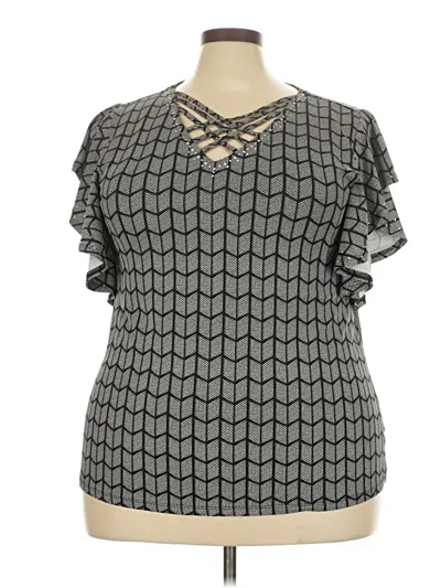 Pre-owned Ny Collection Short Sleeve Blouse In Gray