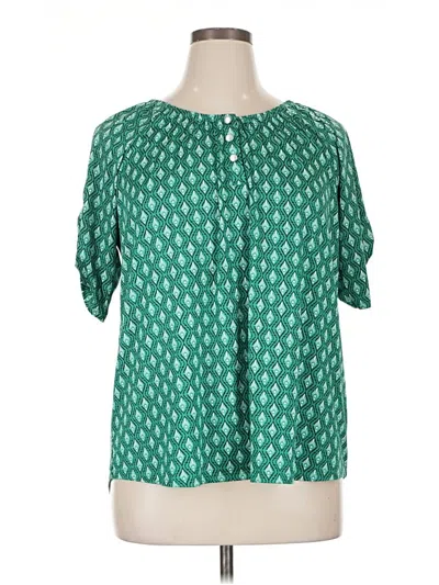 Pre-owned Ny Collection Short Sleeve Blouse In Green