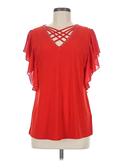 Pre-owned Ny Collection Short Sleeve Blouse In Red