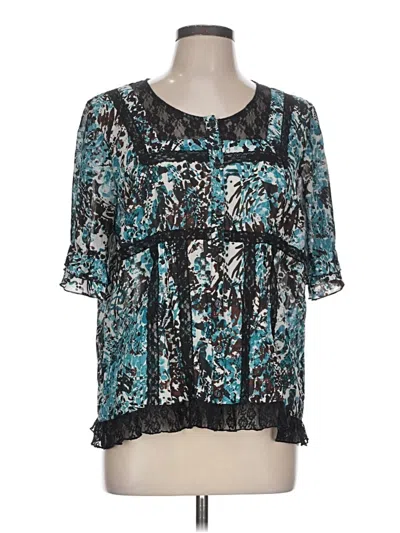 Pre-owned Ny Collection Short Sleeve Blouse In Teal