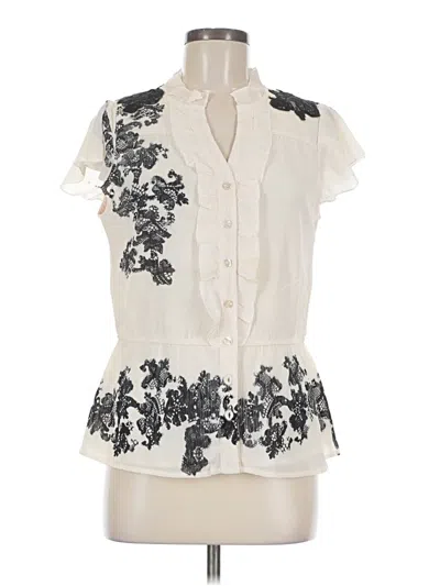 Pre-owned Ny Collection Short Sleeve Blouse In White