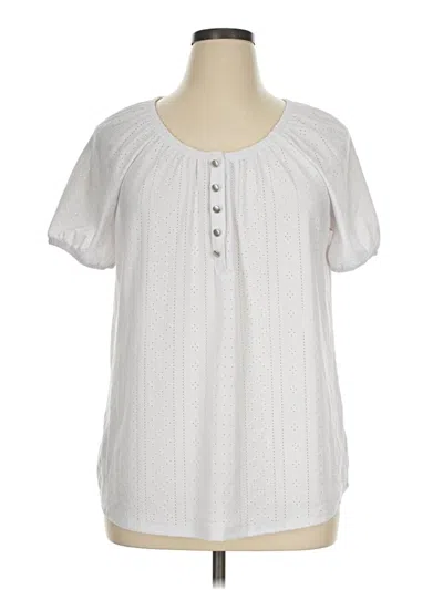 Pre-owned Ny Collection Short Sleeve Blouse In White