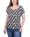 Ny Collection Petite Short Sleeve Extended Sleeve Tunic Top In Black