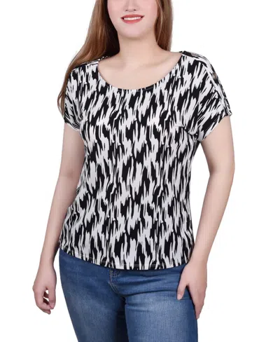 Ny Collection Short Sleeve Extended Sleeve Tunic Top In Black