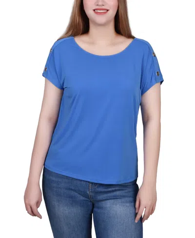 Ny Collection Short Sleeve Extended Sleeve Tunic Top In Blue
