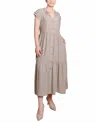 Ny Collection Short Sleeve Slubbed Midi Dress In Khaki