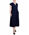 Ny Collection Short Sleeve Slubbed Midi Dress In Navy