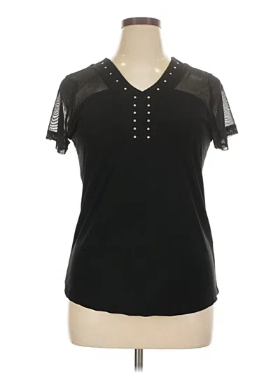 Pre-owned Ny Collection Short Sleeve Top Black Keyhole Neckline Tops