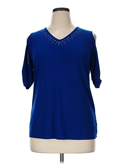 Pre-owned Ny Collection Short Sleeve Top Blue Cold Shoulder Neckline Tops