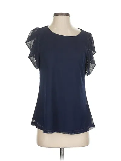 Pre-owned Ny Collection Short Sleeve Top Blue Ruffles Neckline Tops