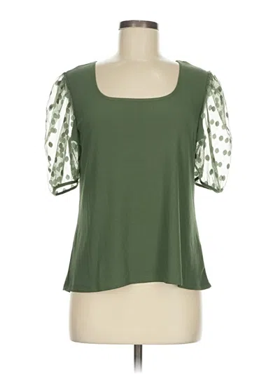 Pre-owned Ny Collection Short Sleeve Top Green Square Neckline Tops