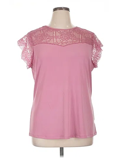 Pre-owned Ny Collection Short Sleeve Top Pink Mock Neckline Tops