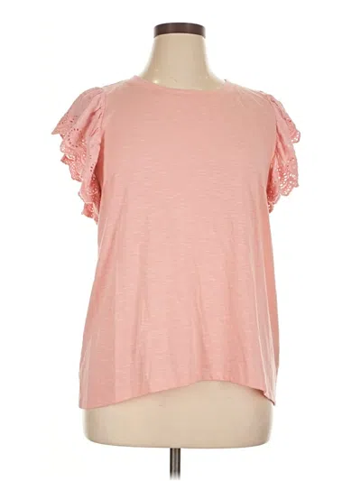 Pre-owned Ny Collection Short Sleeve Top Pink Ruffles Neckline Tops