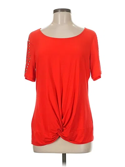 Pre-owned Ny Collection Short Sleeve Top Red Keyhole Neckline Tops