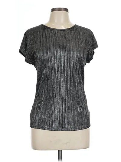 Pre-owned Ny Collection Short Sleeve Top Silver Metallic Pattern Crew Neck Tops