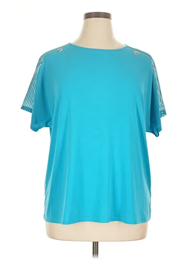 Pre-owned Ny Collection Short Sleeve Top Teal Crew Neck Tops
