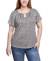 Ny Collection Short Sleeve Top With Hardware In Black Beige Geometric
