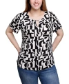 Ny Collection Short Sleeve Top With Hardware In Black Seedpearl