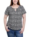 Ny Collection Short Sleeve Top With Hardware In Black White Graph